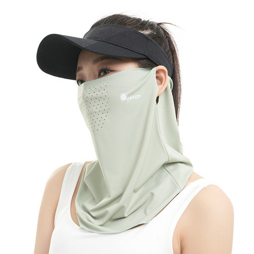 Sunscreen Mask for Men and Women, Summer UV Protection, Breathable Full-Face with Neck Cover, Ice Silk Face Towel, Outdoor Hiking, Sunshade, Ear-Hanging