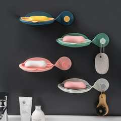 Macaron Color Whale Shaped Adhesive Wall Mounted Soap Dispenser Soap Box Drain Free Punched Double Layer Soap Holder