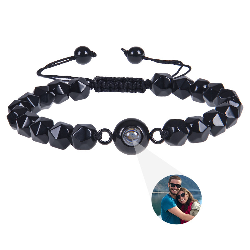 Duoying Jewelry 8mm Obsidian Photo Customized Bracelet Natural Faceted Stone Picture Customized Bracelet Jewelry