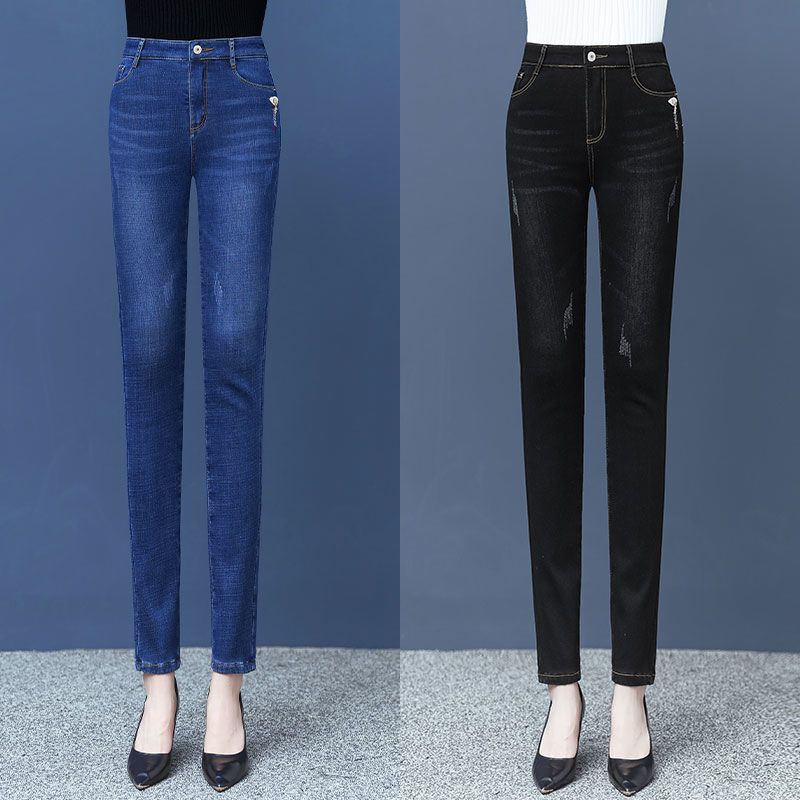 Spring Middle-Aged Mom Jeans Women's New Slim Fit High Waist Elastic Pencil Pants Spring Middle-Aged Mom Jeans Women's New Slim Fit High Waist Elastic Pencil Pants