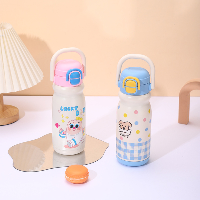 新しい 316 断熱カップ漫画かわいいダブルドリンクハンドルポータブルポット屋外ポータブルカップ高価値ストローカップ|undefined
