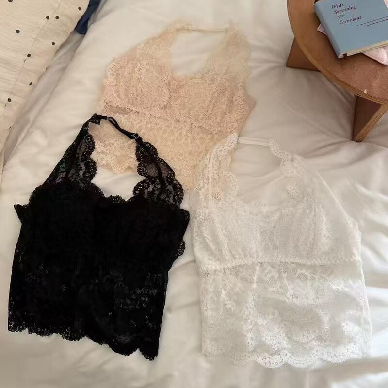 Purely Sexy Lace Halter Neck Camisole for Women with Chest Pads, Slim Fit, Short Style, Backless Top Purely Sexy Lace Halter Neck Camisole for Women with Chest Pads, Slim Fit, Short Style, Backless Top