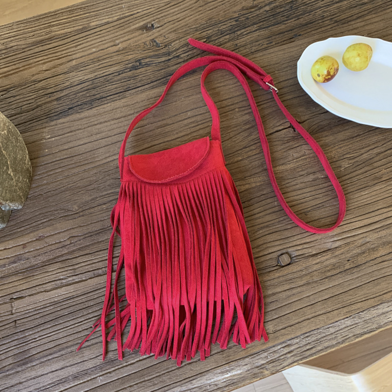Trending Bohemian Ethnic Tassel Vintage Suede Crossbody Shoulder Phone Bag Mini Small Bag - Thumbnail 6