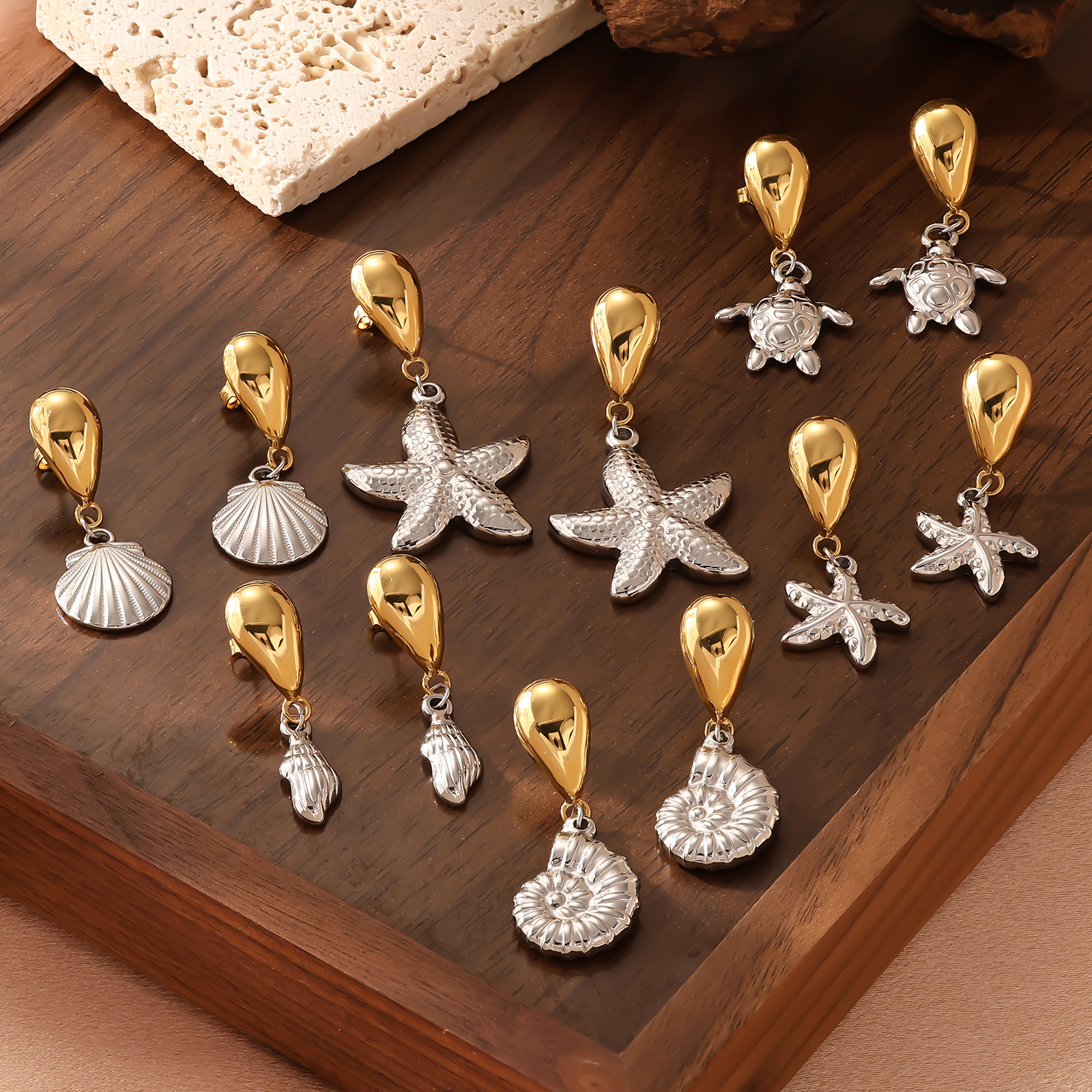 8g Weight Titanium Steel Ear Needle Material Drop Earrings Classification 1 Pair Quantity Holiday, Daily Occasion Titanium Steel Material Starfish Pattern All Seasons Season Women's Gender Plating Design Vacation, Classic Style Style 1 Pair Vacation Classic Style Starfish Plating Titanium Steel Drop Earrings 无