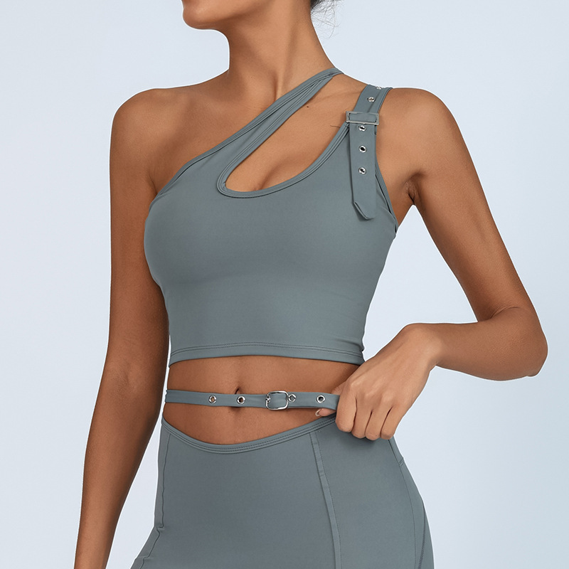 Europa y Estados Unidos comercio exterior chaleco de yoga transfronterizo mujer con almohadilla de pecho irregular de un solo hombro deportivo acondicionamiento físico rápido secado chaqueta de cintura