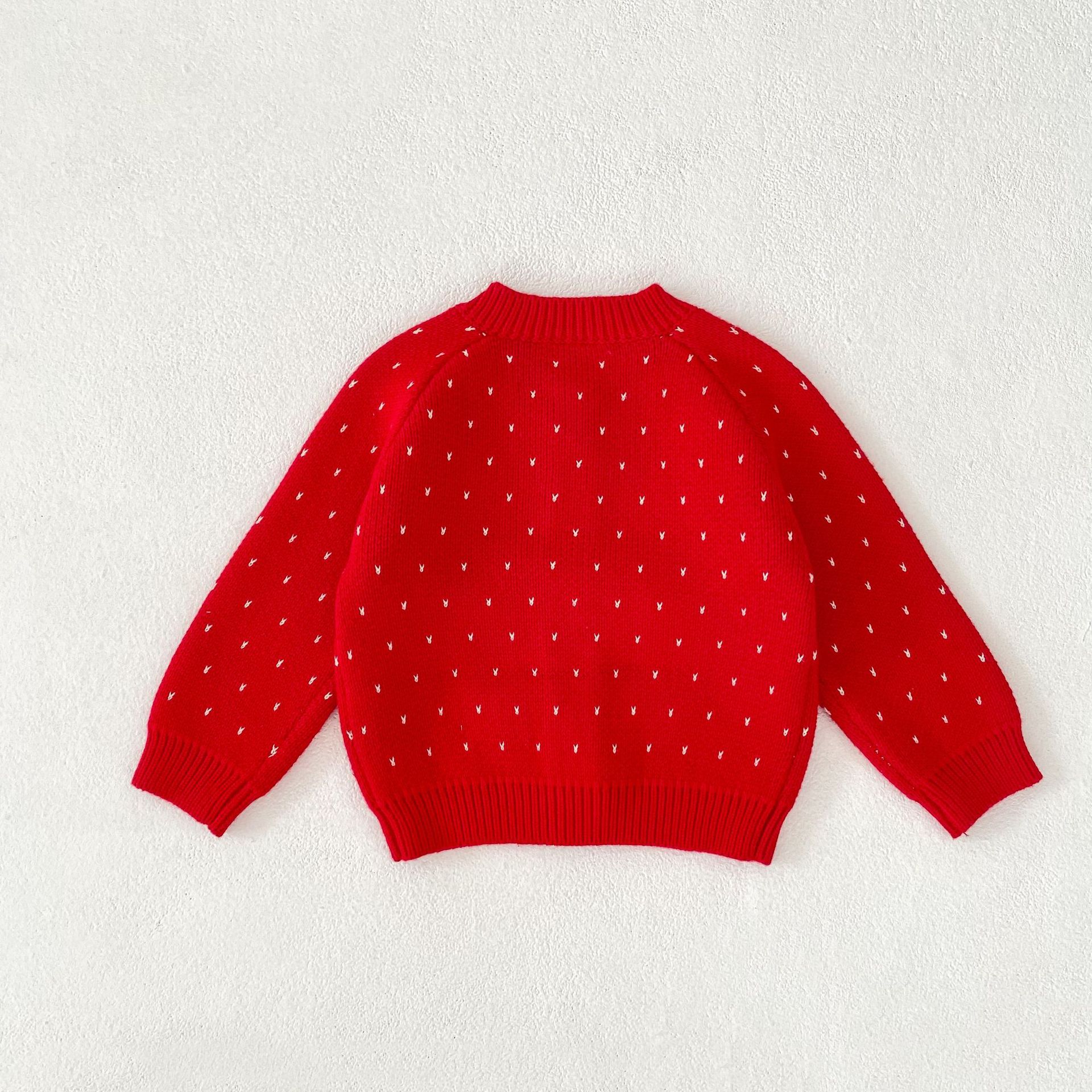 Autumn Children's Fashionable Sweet Baby Girl's Jacquard Red Knitted Coat Cardigan