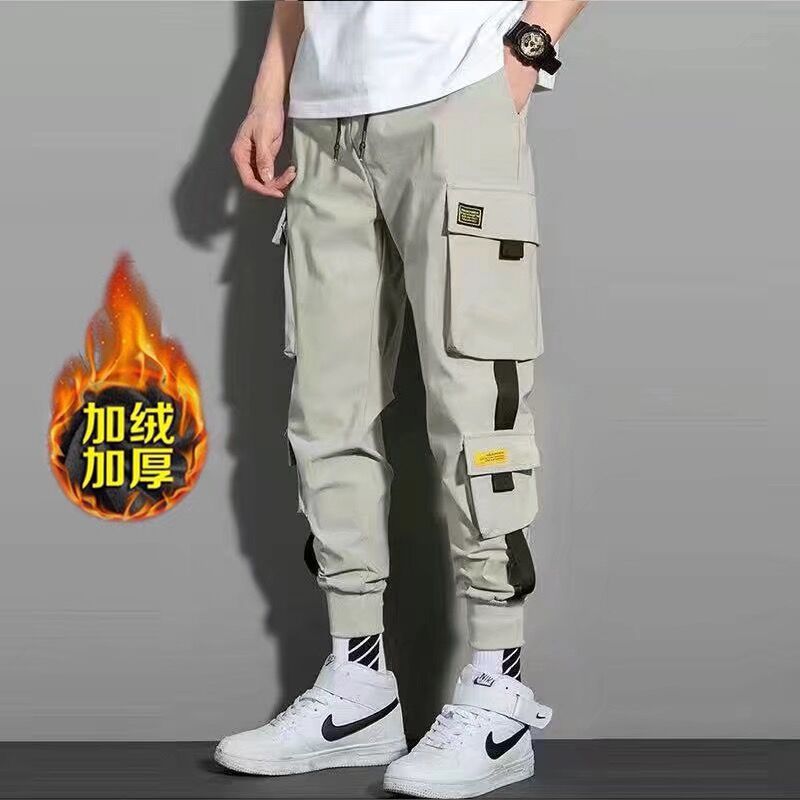Ropa DE TRABAJO pantalones hombres de moda con forro polar primavera y verano overoles de marca de moda casual hombres sueltos deportes tobillo-longitud pantalones atados al tobillo