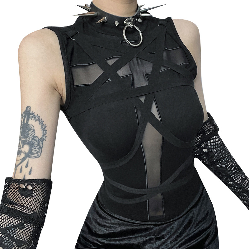 High Neck Gothic Top Womens