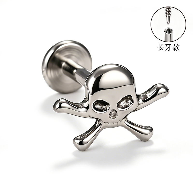 F136 Titanium Alloy Long Tooth Ear Studs, Carved Ear Bone Studs with Zircon, G23 Titanium Body Piercing Jewelry detail image 33