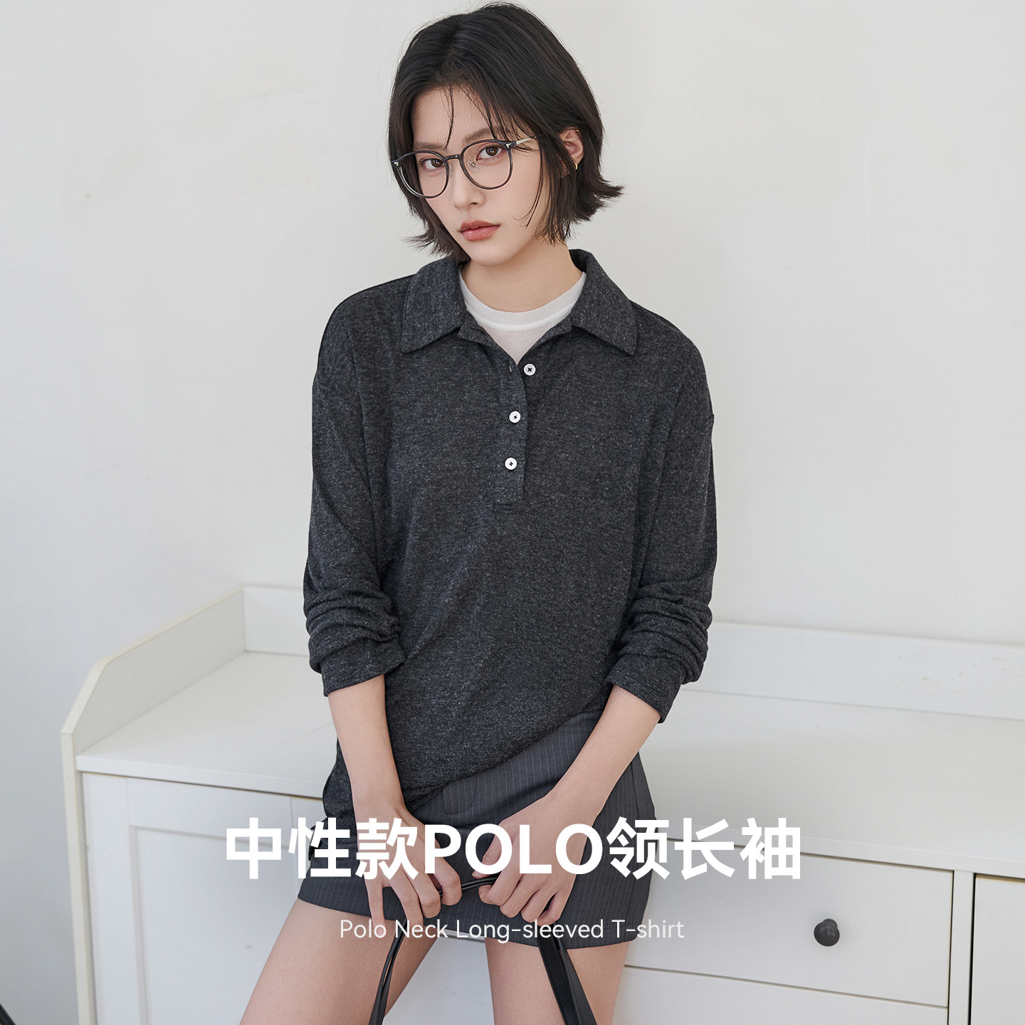 春夏新品POLO衫翻领长袖T男女轻薄款透气可外穿宽松显瘦打底上衣
