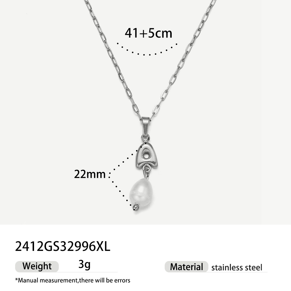 TENA collar de acero inoxidable de perlas verdaderas simplista de alto nivel nicho de diseño de acero de titanio collar de collar para mujeres image 20