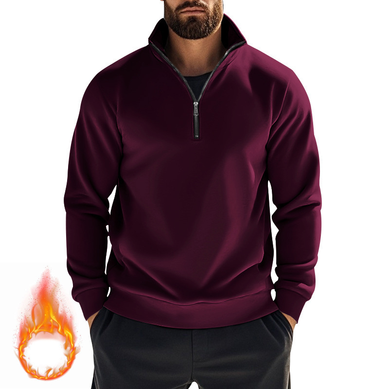 boy Cross-Border Auumn Winer New Sweashir Foreign Trade Casual Zipper Sand Collar Fleece Solid Color Men's_voghion.com
