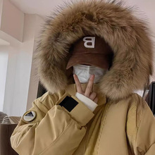 羽绒服女中长款2025新款情侣工装真毛领加厚休闲派克服冬季外套
