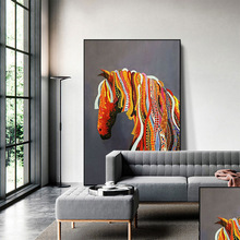 手绘油画骏马现代简约客厅抽象轻奢立体落地沙发背景墙玄关装饰画