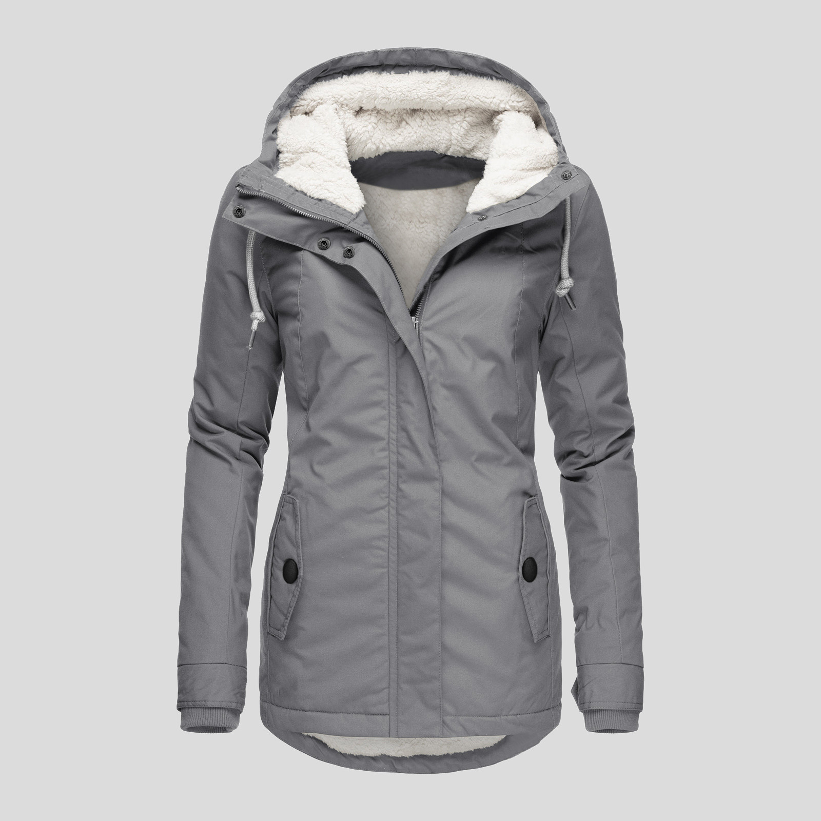 Women's Winter Coat With Zip Pockets And Long Sleeves Thickened_voghion.com
