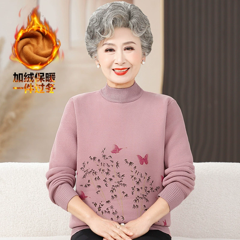 Мама с плюшевым свитером женщина среднего и пожилого возраста зимняя теплая нижняя рубашка 60 лет бабушка 70 осенью и зимой