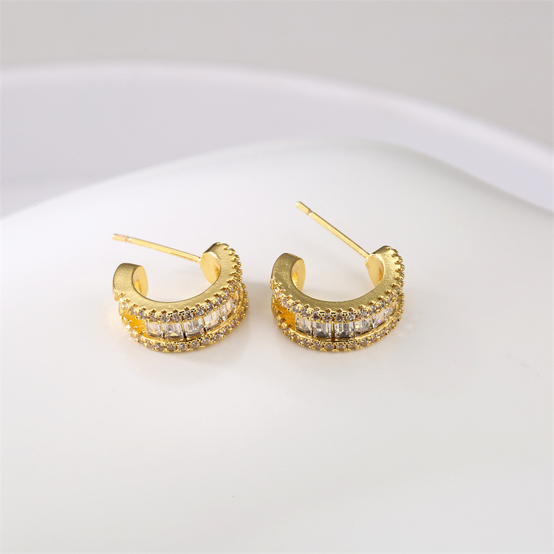 Fashion Geometric Copper Artificial Gemstones Earrings 1 Pair