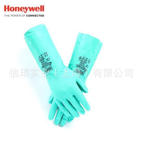 霍尼韦尔丁腈手套酸碱溶剂防化耐油工业劳保绿色 LA102G  2094831