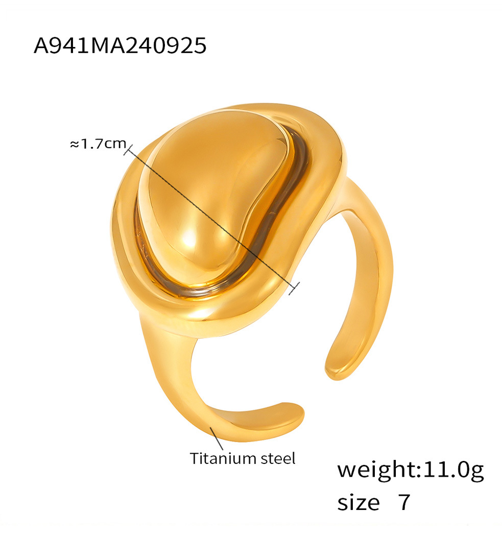 Titanium Steel PVD Vacuum Cast Irregular Gold Bean Ring With Adjustable Color Retention_voghion.com