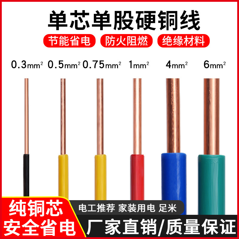 BV线国标0.3家装线0.5铜线0.75单芯硬线1电缆1.5平方2.5家用电线