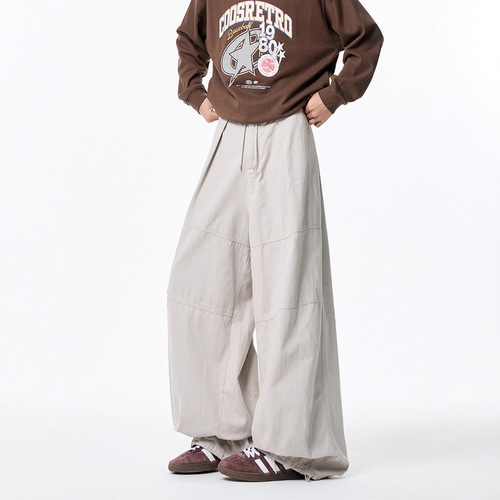 American Retro Casual Men's Summer Streetwear Relaxed Style Wide Leg Work Pants with Large Pockets Loose Matchy Matchy Pants