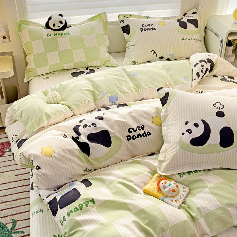 100% algodón cuatro piezas dormitorio de estudiantes de algodón dibujos animados sábanas de cama de tres piezas de ropa de cama