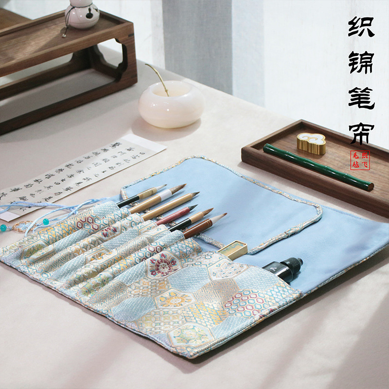 Calligraphy Set Pen Roll Felt Mat Chinese Painting Brush Roll Handmade Light Luxury Portable Travel Stationery Storage Bag