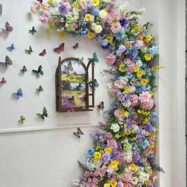 梦幻莫奈仿真花拱门婚礼婚礼布置仿真花之窗瀑布窗帘弧形花架假花