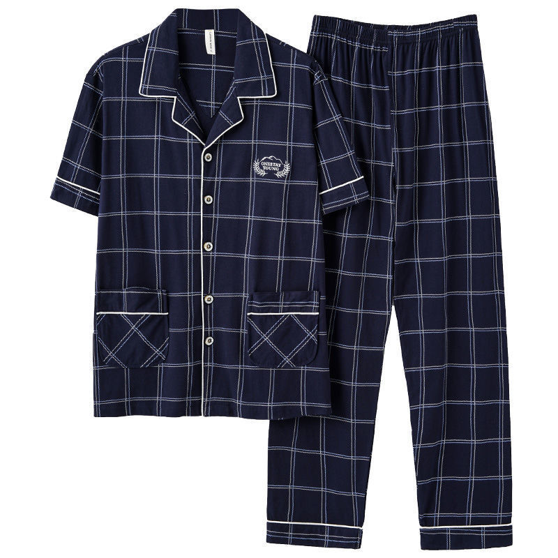 Pijamas de verano de algodón de los hombres pantalones de manga corta de algodón de los hombres de algodón delgado de verano más tamaño de media manga de los hombres homewear