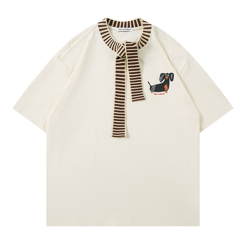 Spring retro T-shirt with bow for men and women