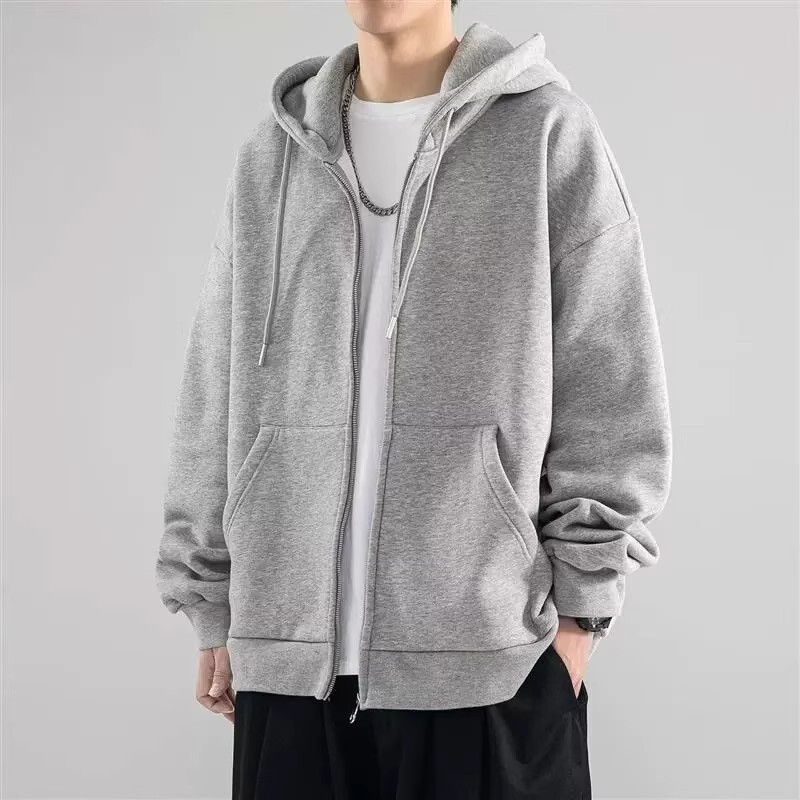 Trendy Spring and Autumn Simple and Stylish Long-Sleeve Cardigan Hooded Sweatshirt for Men, Winter Trendy Casual Affordable Top Jacket
