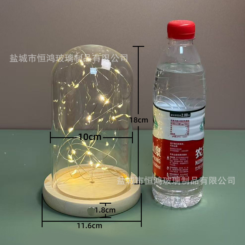 海胆永生花干花侧面触摸开关玻璃罩子底座带灯展示盒手办创意|undefined
