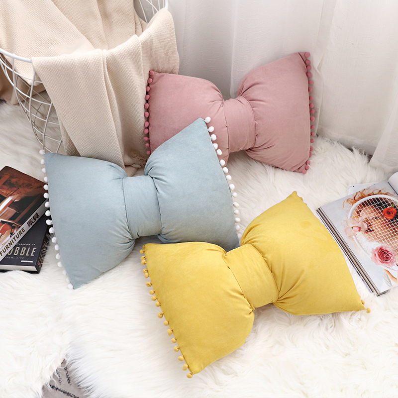 Solid Color ins Bow Pillow Cute Princess Cushion Nordic Bedside Bay Window Pillow Removable All-Seasons Universal
