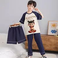 Детская пижама Летний мальчик Пижама Домашний костюм Мультфильм Нежа с круглым вырезом Мультяшные брюки с короткими рукавами набор из трех частей