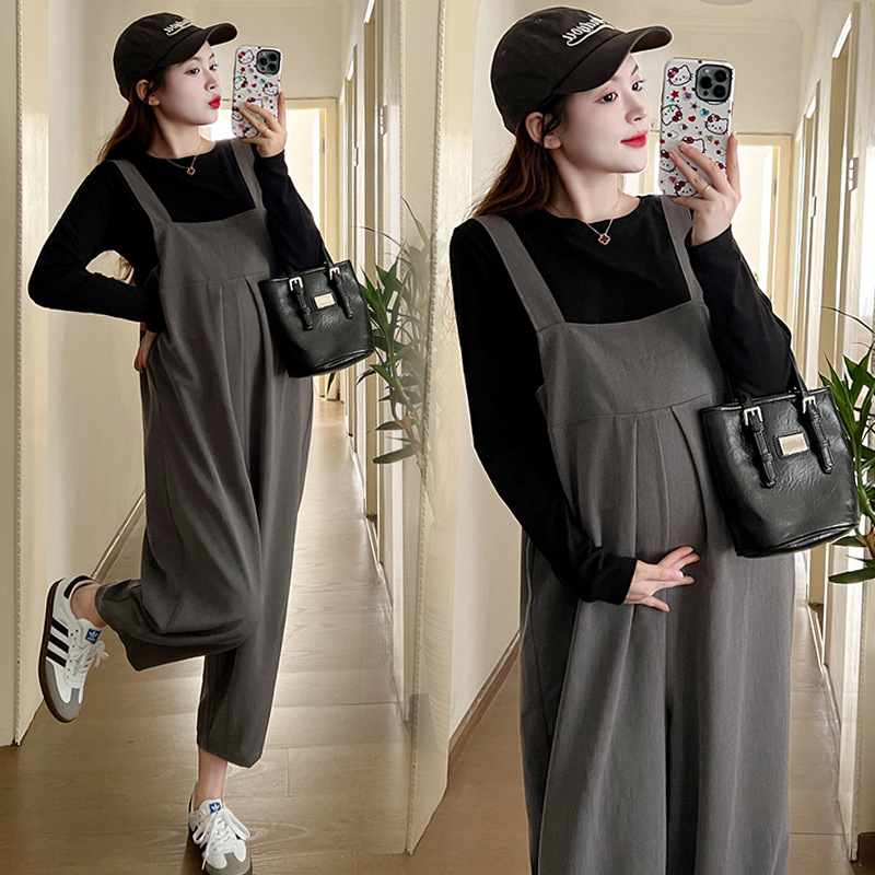 Maternity Pants Spring And Autumn Outerwear Overalls Korean Version Loose Slim Casual Trousers+Round Neck Bottoming T-shirt