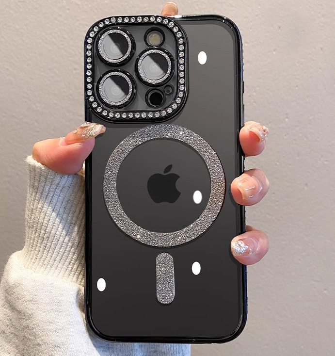Lente de diamante flash simple y transparente para iphone15 magnético 16ProMax Apple 14 funda para teléfono móvil 13 hombres y mujeres 16