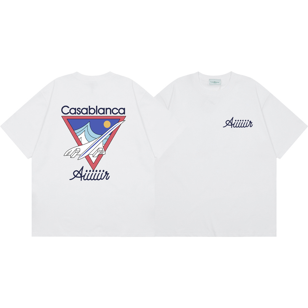 Casa Casablanca manga corta versión correcta ins camiseta de algodón casual de la marca de moda de nicho europea y americana de algodón de la calle