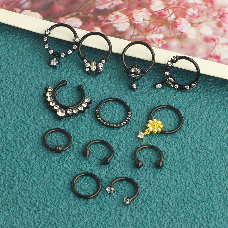 12-Piece Seamless Stainless Steel Zircon Nose Ring Earrings Half Open Nose Ring Multifunctional Earrings detail image 13