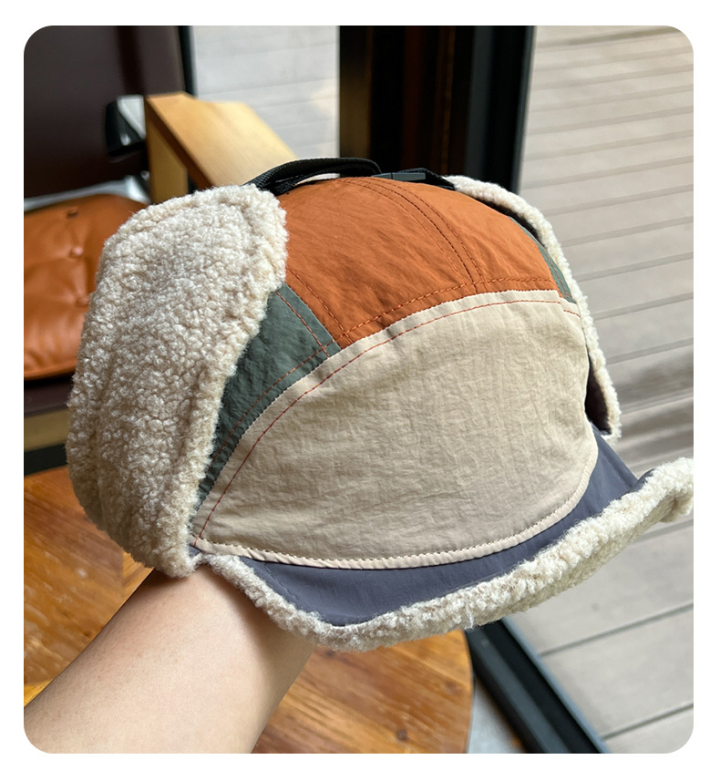 Koreanische Mode Farbe Passenden Lint Bomber Hüte für Männer und Frauen Winter Outdoor Reiten Warme Ohrenklappen Vielseitige Ski Pilot Caps – Detail 8