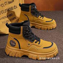 2025新款男鞋秋季厚底马丁靴真超皮工装鞋时尚百搭增高大黄靴潮男