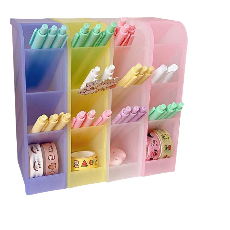 Corea del Sur ins chica corazón tubo de almacenamiento de escritorio simple todo partido cuatro-rejilla oblicua titular de la pluma cepillo de maquillaje lápiz labial caja de almacenamiento