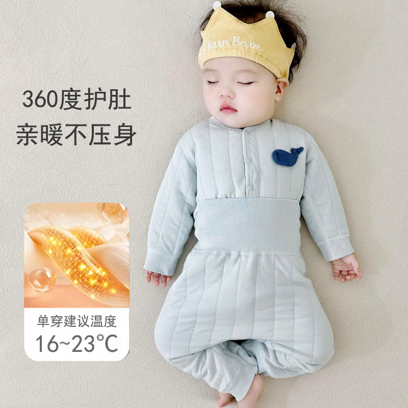 Autumn and Winter Baby Warm High-Waist Belly Protection Suit for Men and Women, Two-Piece Quilted Intimates Set, Baby Cotton Coat and Cotton Pants for Winter