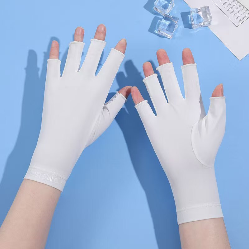 손목 레터링 아이스 실크 반장갑 (흰색)