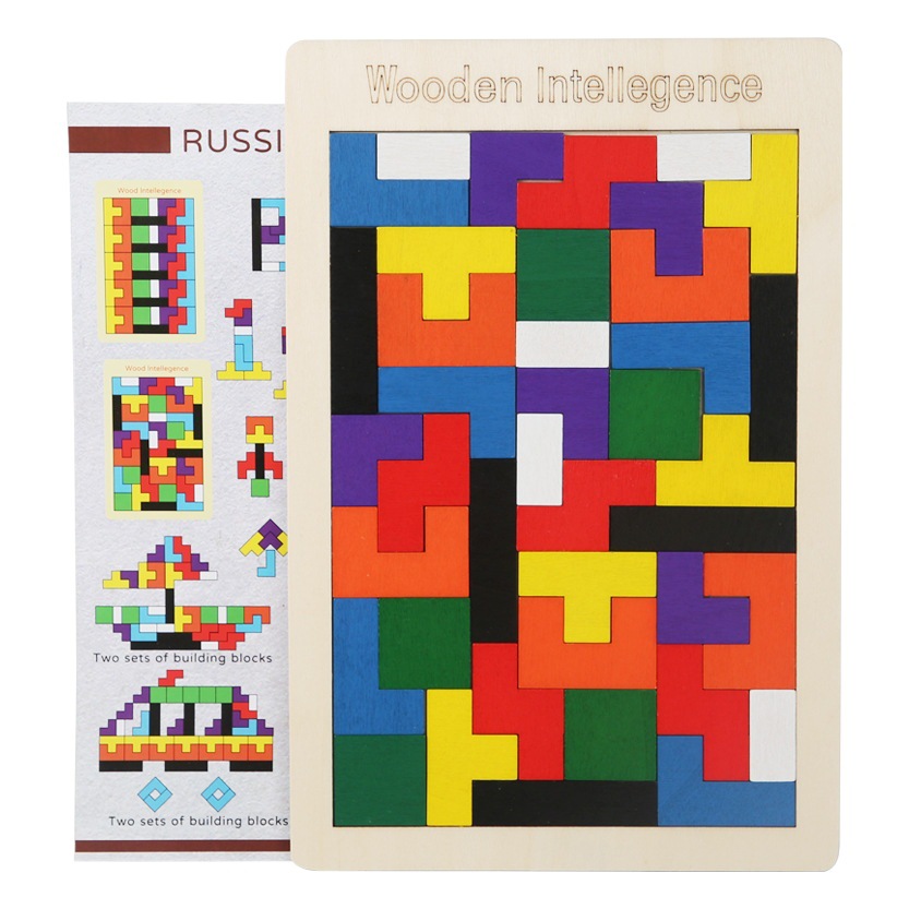 Nuevos niños de madera Tetris building block puzzle Juego 3 + bebé pensamiento lógica educación temprana diversión Juguetes