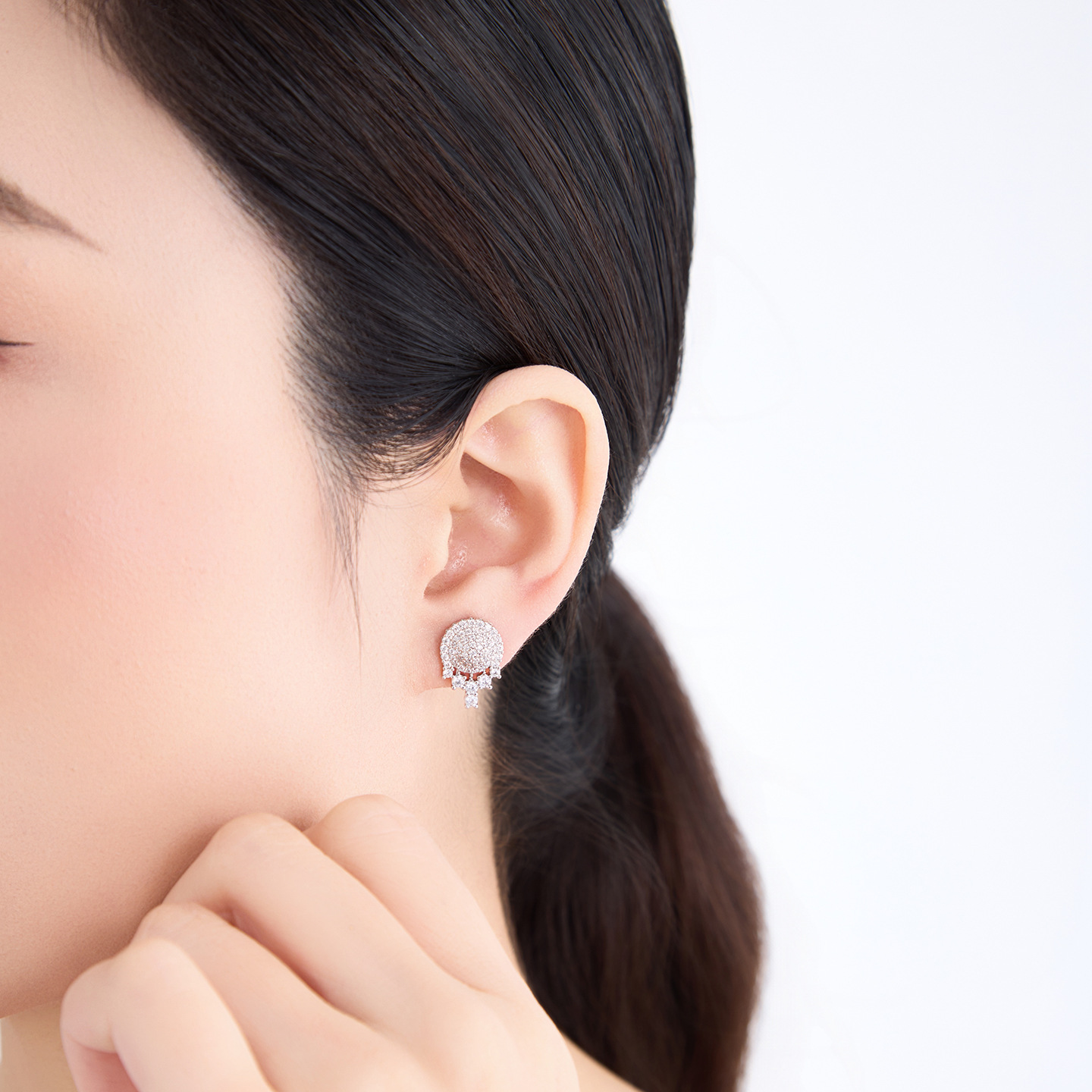 Aretes de Botón Circulares con Gemas de Aleación de Cobre, para Mujer
