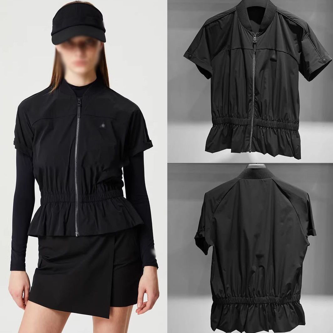 Korean Golf 24 New Quick-Dry Outdoor Sports Thin Zipper Waist-Cinching Short Sleeve Top for Women Summer Trend