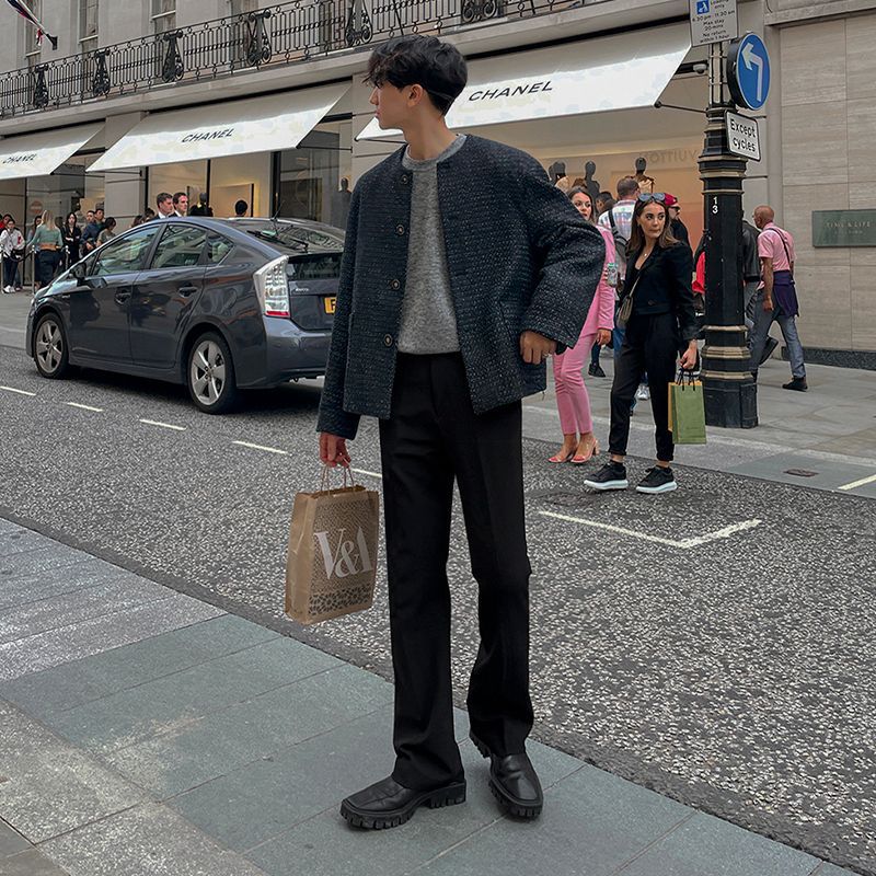 MYQ hombres Chaqueta estilo Chanel abrigo de Primavera y Otoño Nuevo estilo Coreano de moda de alto sentido de los hombres casual top