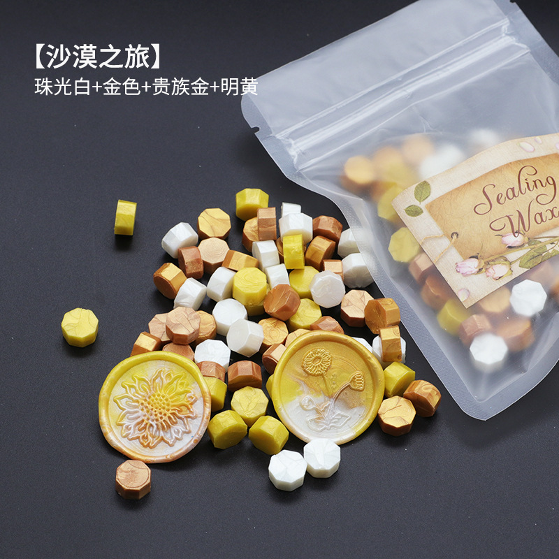 Ocho-lado fuego pintura cera grano mezclado color 35g bolsa de embalaje fuego pintura cera sello al por mayor sobre DIY mano cuenta de sellado Uso de cera