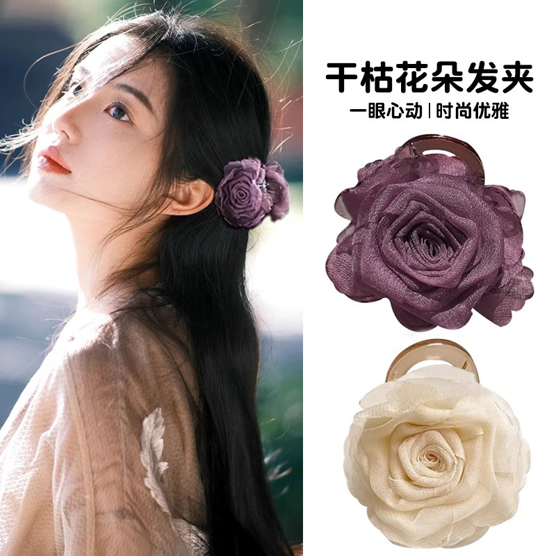 Nuevo estilo chino camellia agarrar clip de cabello de flores de cabello de cabeza de mujer de alto nivel de sensibilidad clip de tiburón tocado clip de cabello