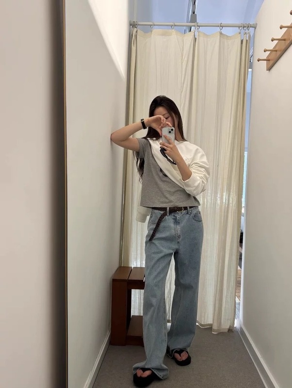 现 韩国设计师th*barnnet浅色牛仔裤韩系女装八奶家百搭简约长裤|undefined
